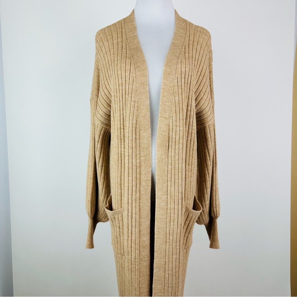 525 Neutral Ribbed Long Cardigan Sweater Size XS/Small